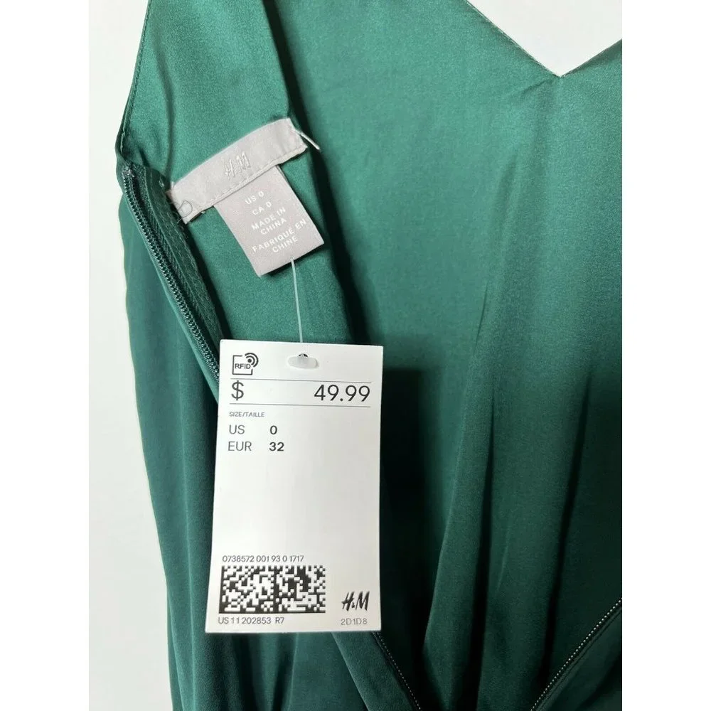 NWT H&M Wide Leg Crop Jumpsuit Emerald Green Belt Zip Up Size US 0 EU32 - Picture 8 of 12